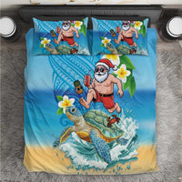 Polynesian Merry Christmas Bedding Set Funny Santa with Sea Turtle Beach Plumeria - Polynesian Pride