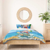 Polynesian Merry Christmas Bedding Set Funny Santa with Sea Turtle Beach Plumeria - Polynesian Pride