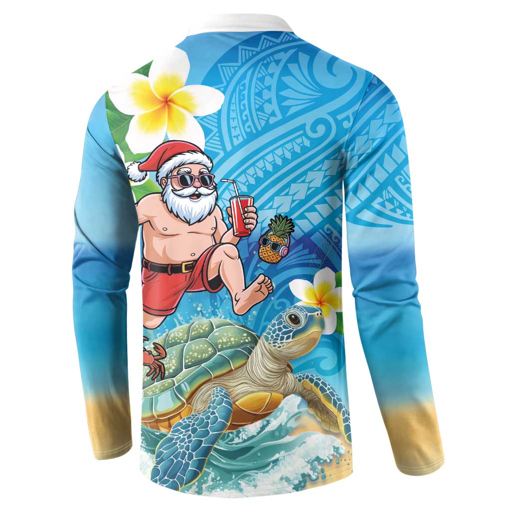 Polynesian Merry Christmas Button Sweatshirt Funny Santa with Sea Turtle Beach Plumeria - Polynesian Pride