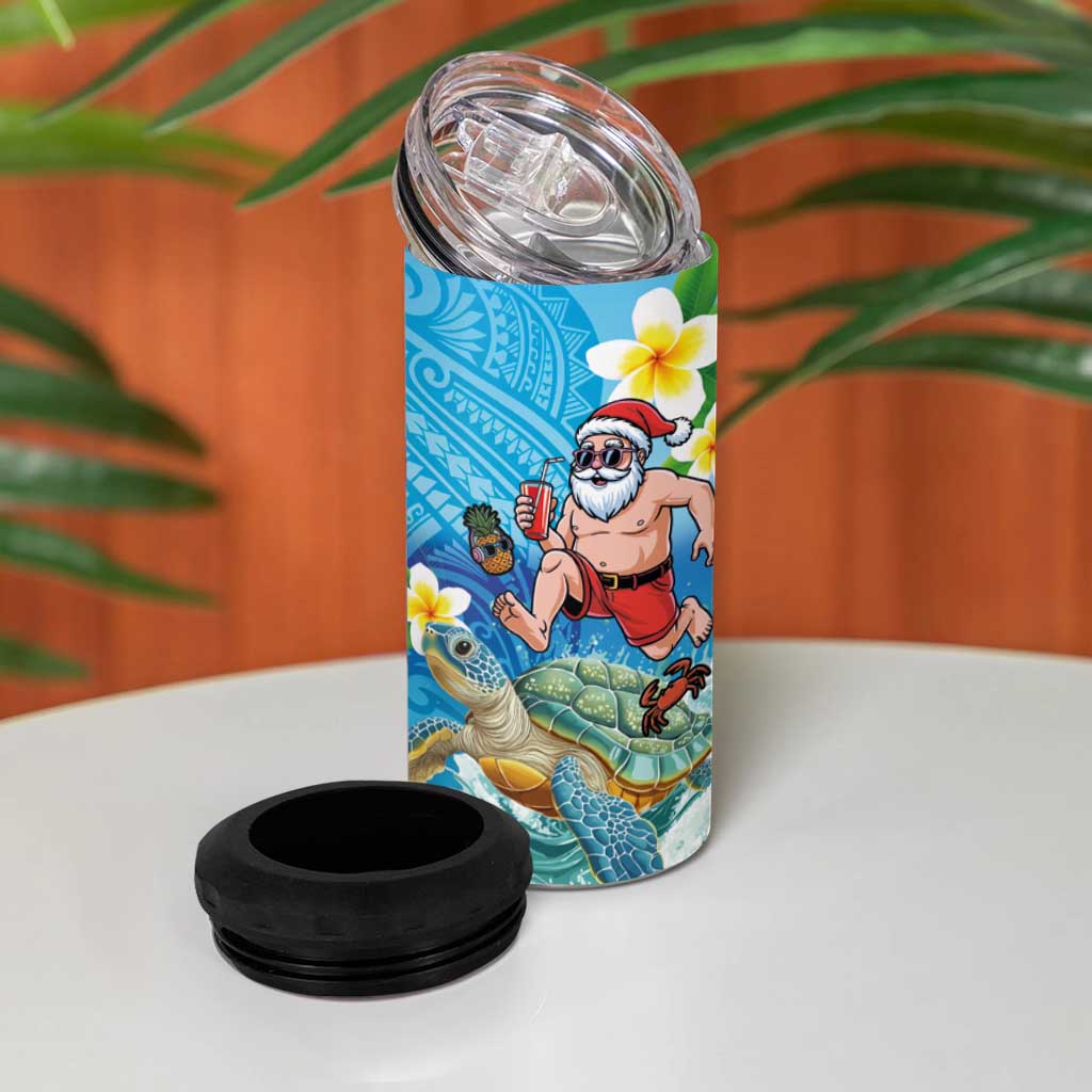 Polynesian Merry Christmas 4 in 1 Can Cooler Tumbler Funny Santa with Sea Turtle Beach Plumeria - Polynesian Pride
