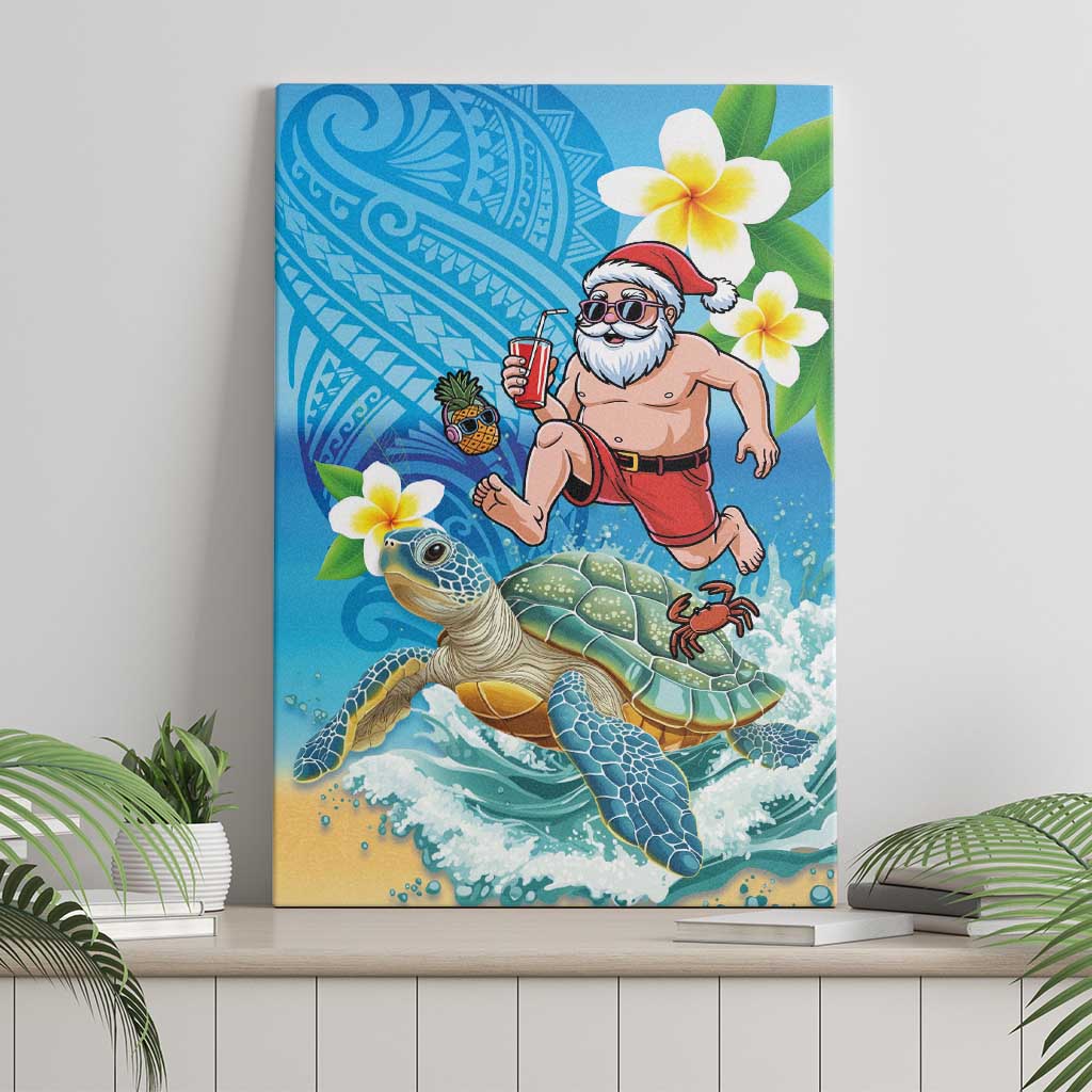 Polynesian Merry Christmas Canvas Wall Art Funny Santa with Sea Turtle Beach Plumeria - Polynesian Pride