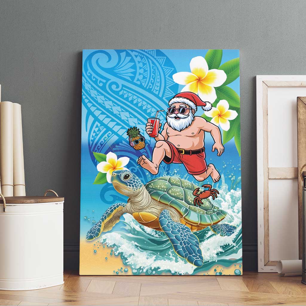 Polynesian Merry Christmas Canvas Wall Art Funny Santa with Sea Turtle Beach Plumeria - Polynesian Pride
