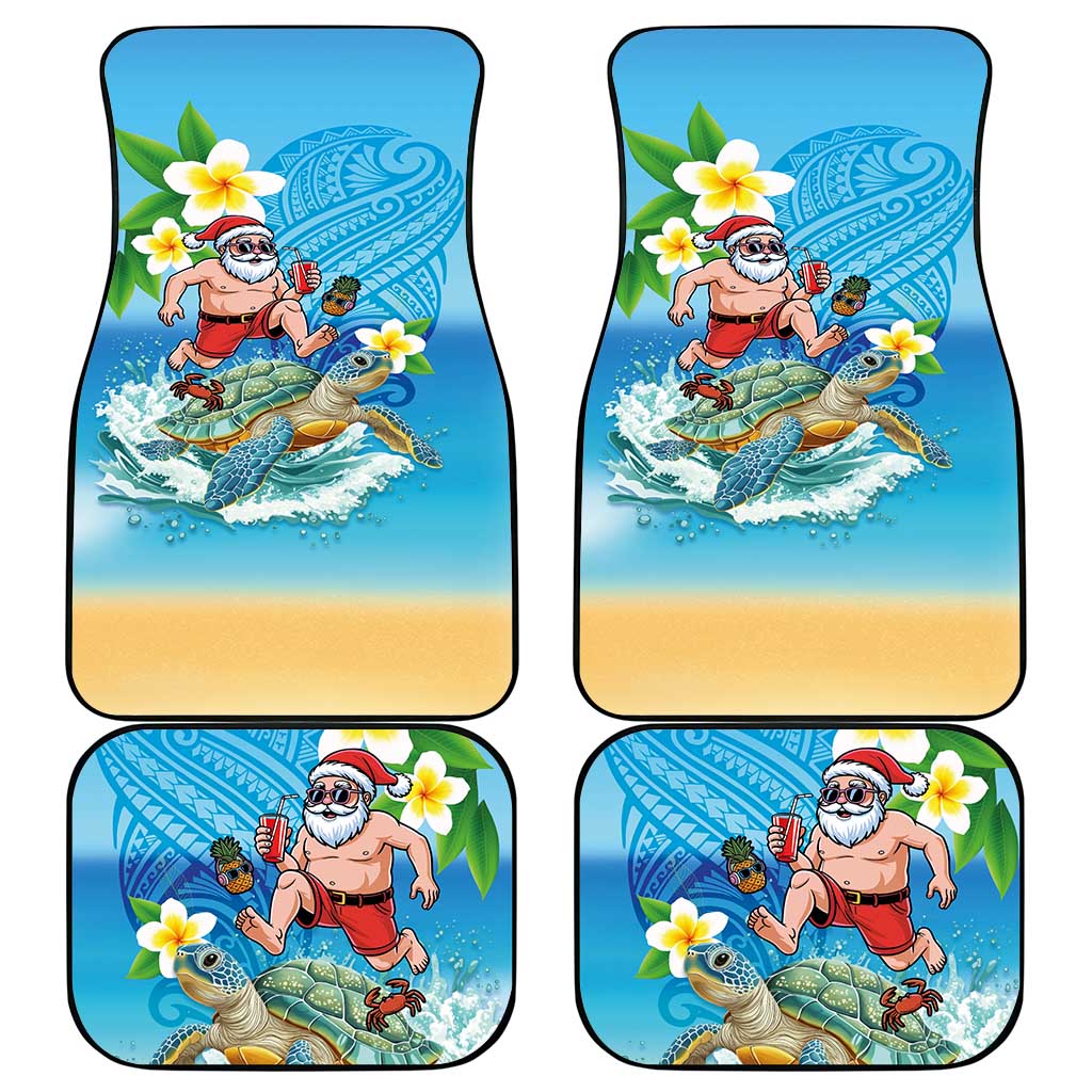 Polynesian Merry Christmas Car Mats Funny Santa with Sea Turtle Beach Plumeria - Polynesian Pride