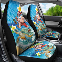 Polynesian Merry Christmas Car Seat Cover Funny Santa with Sea Turtle Beach Plumeria - Polynesian Pride