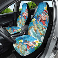 Polynesian Merry Christmas Car Seat Cover Funny Santa with Sea Turtle Beach Plumeria - Polynesian Pride