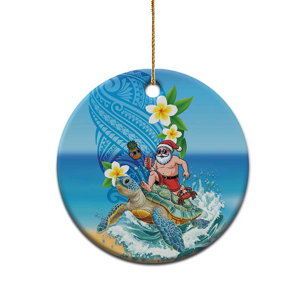 Polynesian Merry Christmas Ceramic Ornament Funny Santa with Sea Turtle on Beach and Plumeria - Polynesian Pride