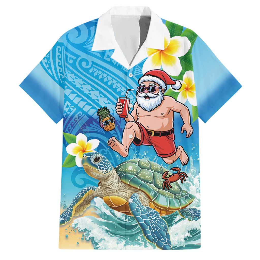 Polynesian Merry Christmas Family Matching Long Sleeve Bodycon Dress and Hawaiian Shirt Funny Santa with Sea Turtle Beach Plumeria - Polynesian Pride