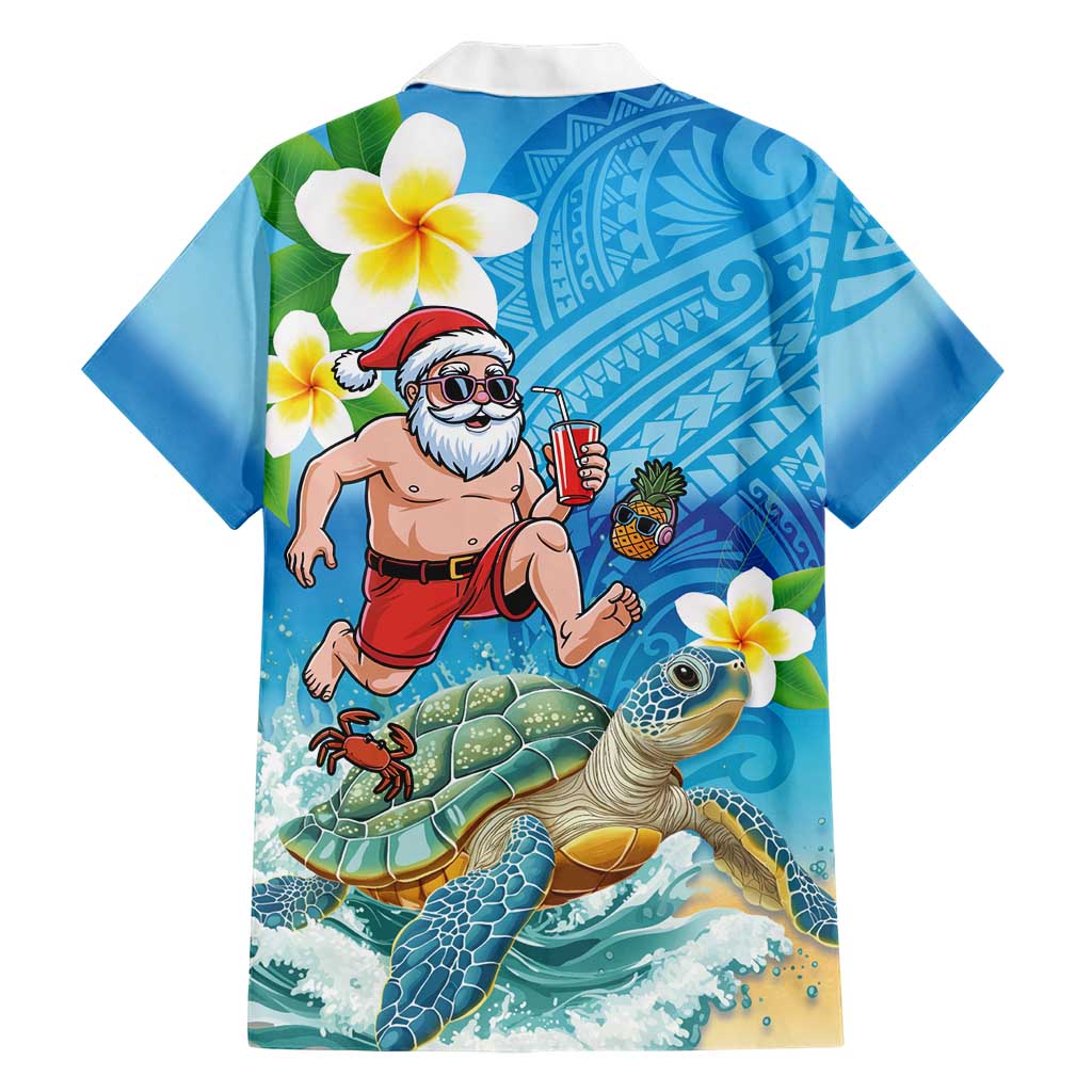 Polynesian Merry Christmas Family Matching Long Sleeve Bodycon Dress and Hawaiian Shirt Funny Santa with Sea Turtle Beach Plumeria - Polynesian Pride