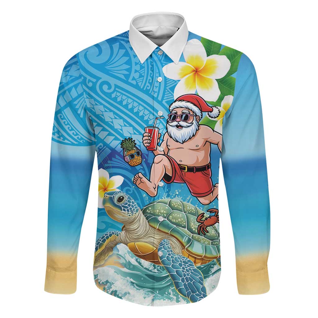 Polynesian Merry Christmas Family Matching Long Sleeve Bodycon Dress and Hawaiian Shirt Funny Santa with Sea Turtle Beach Plumeria - Polynesian Pride