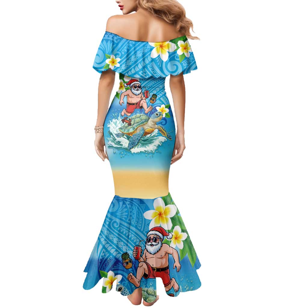 Polynesian Merry Christmas Family Matching Mermaid Dress and Hawaiian Shirt Funny Santa with Sea Turtle Beach Plumeria - Polynesian Pride