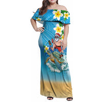 Polynesian Merry Christmas Family Matching Off Shoulder Maxi Dress and Hawaiian Shirt Funny Santa with Sea Turtle Beach Plumeria - Polynesian Pride