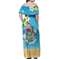Polynesian Merry Christmas Family Matching Off Shoulder Maxi Dress and Hawaiian Shirt Funny Santa with Sea Turtle Beach Plumeria - Polynesian Pride