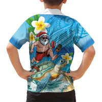 Polynesian Merry Christmas Family Matching Short Sleeve Bodycon Dress and Hawaiian Shirt Funny Santa with Sea Turtle Beach Plumeria - Polynesian Pride
