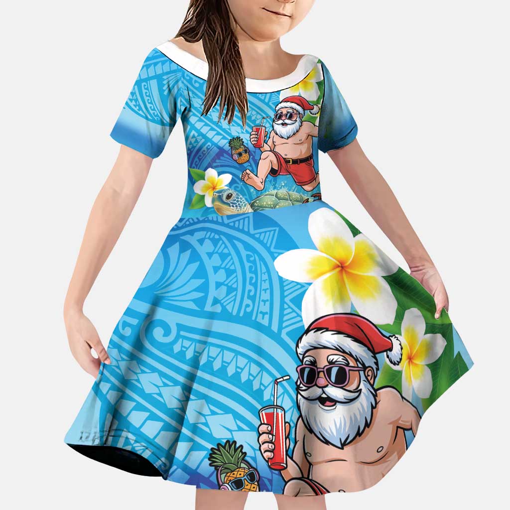 Polynesian Merry Christmas Family Matching Short Sleeve Bodycon Dress and Hawaiian Shirt Funny Santa with Sea Turtle Beach Plumeria - Polynesian Pride
