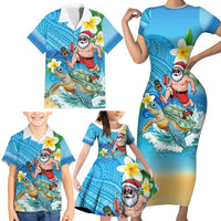 Polynesian Merry Christmas Family Matching Short Sleeve Bodycon Dress and Hawaiian Shirt Funny Santa with Sea Turtle Beach Plumeria - Polynesian Pride