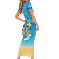 Polynesian Merry Christmas Family Matching Short Sleeve Bodycon Dress and Hawaiian Shirt Funny Santa with Sea Turtle Beach Plumeria - Polynesian Pride