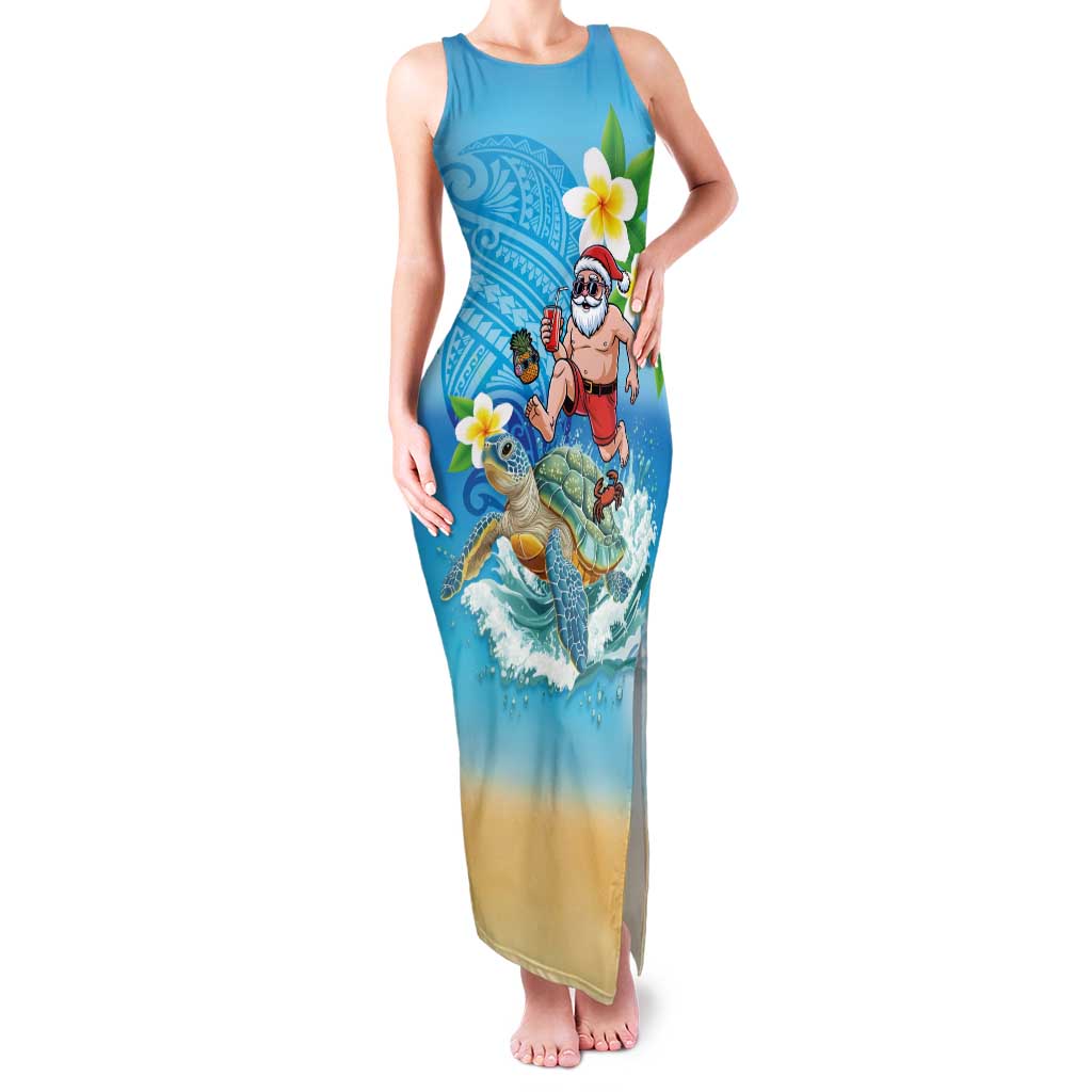 Polynesian Merry Christmas Family Matching Tank Maxi Dress and Hawaiian Shirt Funny Santa with Sea Turtle Beach Plumeria - Polynesian Pride