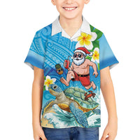 Polynesian Merry Christmas Family Matching Tank Maxi Dress and Hawaiian Shirt Funny Santa with Sea Turtle Beach Plumeria - Polynesian Pride