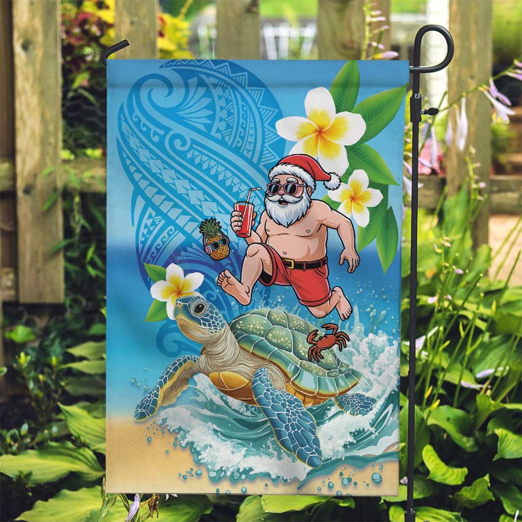 Polynesian Merry Christmas Garden Flag Funny Santa with Sea Turtle Beach Plumeria - Polynesian Pride