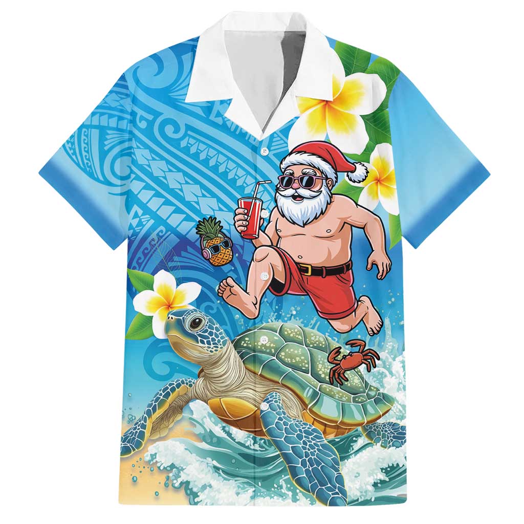 Polynesian Merry Christmas Hawaiian Shirt Funny Santa with Sea Turtle Beach Plumeria - Polynesian Pride