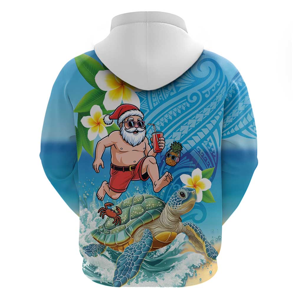 Polynesian Merry Christmas Hoodie Funny Santa with Sea Turtle Beach Plumeria - Polynesian Pride