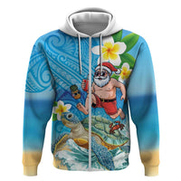 Polynesian Merry Christmas Hoodie Funny Santa with Sea Turtle Beach Plumeria - Polynesian Pride