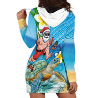Polynesian Merry Christmas Hoodie Dress Funny Santa with Sea Turtle Beach Plumeria - Polynesian Pride