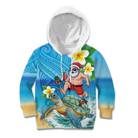Polynesian Merry Christmas Kid Hoodie Funny Santa with Sea Turtle Beach Plumeria - Polynesian Pride