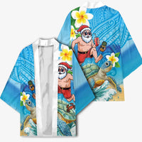 Polynesian Merry Christmas Kimono Funny Santa with Sea Turtle Beach Plumeria - Polynesian Pride