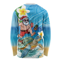 Polynesian Merry Christmas Long Sleeve Shirt Funny Santa with Sea Turtle Beach Plumeria - Polynesian Pride