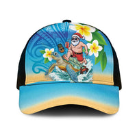 Polynesian Merry Christmas Mesh Trucker Cap Funny Santa with Sea Turtle Beach and Plumeria - Polynesian Pride