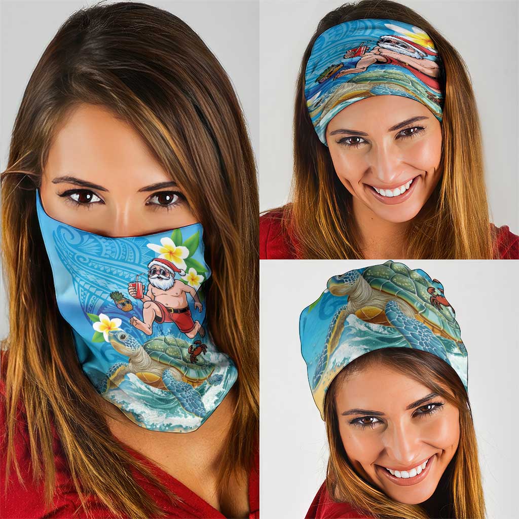 Polynesian Merry Christmas Neck Gaiter Funny Santa with Sea Turtle Beach Plumeria - Polynesian Pride