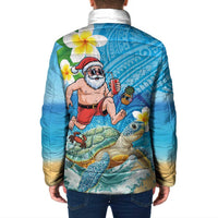 Polynesian Merry Christmas Padded Jacket Funny Santa with Sea Turtle Beach Plumeria - Polynesian Pride