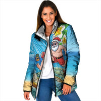 Polynesian Merry Christmas Padded Jacket Funny Santa with Sea Turtle Beach Plumeria - Polynesian Pride