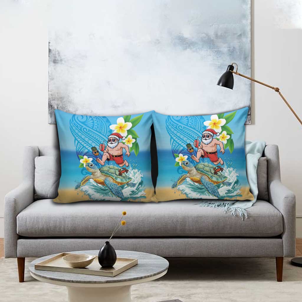 Polynesian Merry Christmas Pillow Cover Funny Santa with Sea Turtle Beach Plumeria - Polynesian Pride