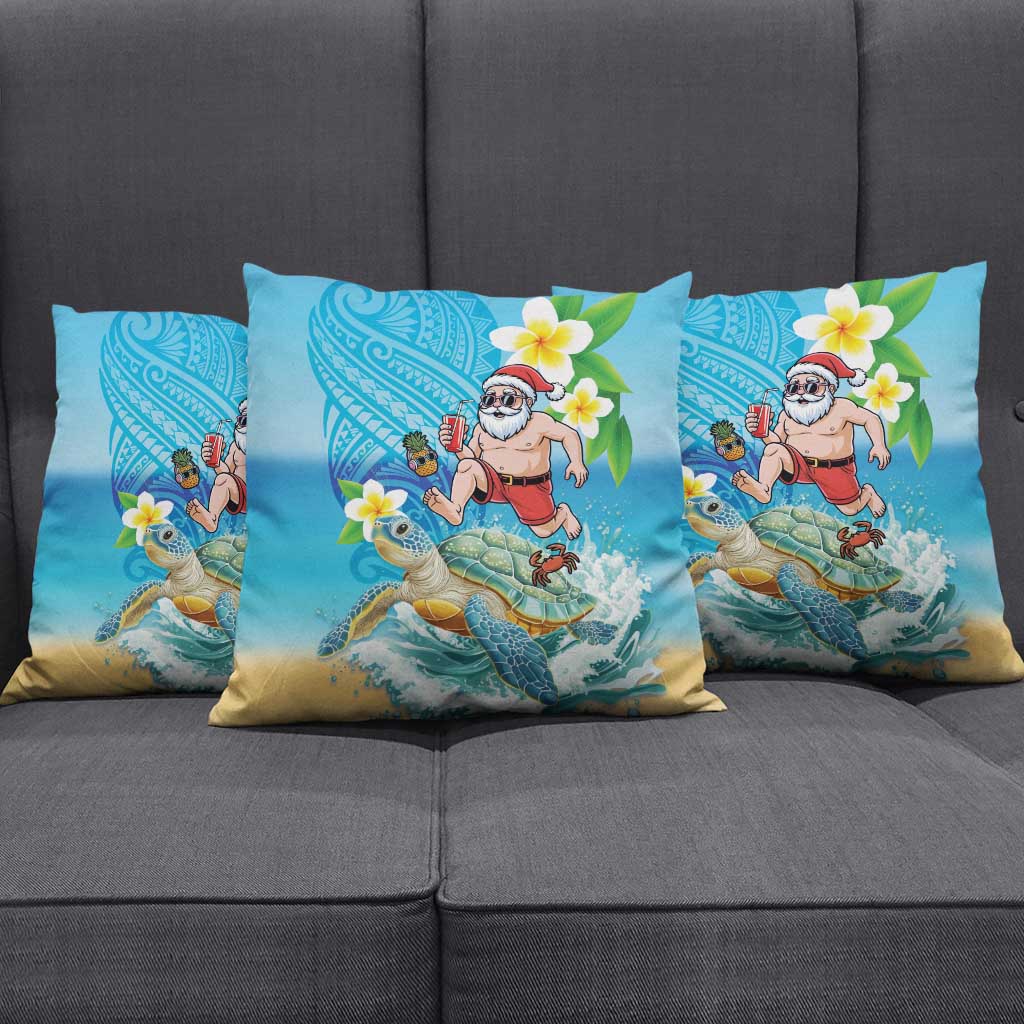Polynesian Merry Christmas Pillow Cover Funny Santa with Sea Turtle Beach Plumeria - Polynesian Pride