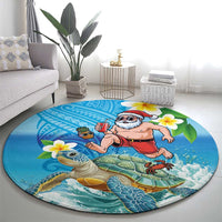 Polynesian Merry Christmas Round Carpet Funny Santa with Sea Turtle Beach Plumeria - Polynesian Pride