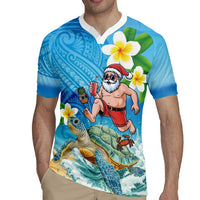 Polynesian Merry Christmas Rugby Jersey Funny Santa with Sea Turtle Beach Plumeria - Polynesian Pride