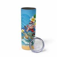 Polynesian Merry Christmas Skinny Tumbler Funny Santa with Sea Turtle Beach Plumeria - Polynesian Pride