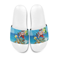 Polynesian Merry Christmas Slide Sandals Funny Santa with Sea Turtle Beach Plumeria - Polynesian Pride