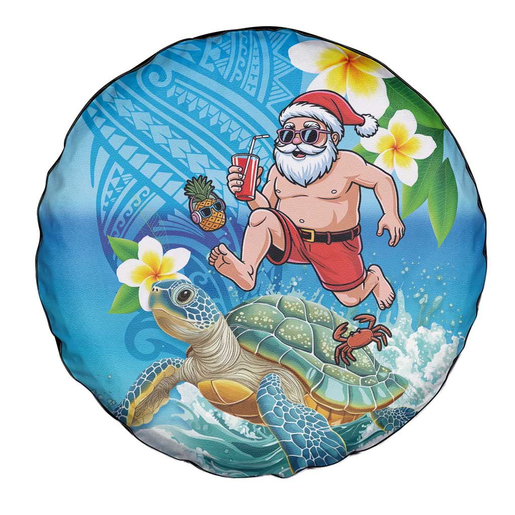 Polynesian Merry Christmas Spare Tire Cover Funny Santa with Sea Turtle Beach Plumeria - Polynesian Pride