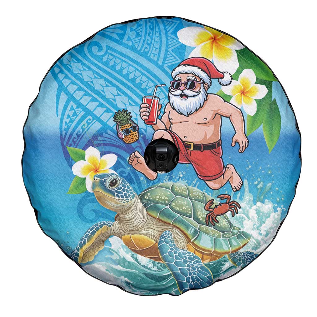 Polynesian Merry Christmas Spare Tire Cover Funny Santa with Sea Turtle Beach Plumeria - Polynesian Pride
