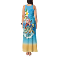 Polynesian Merry Christmas Tank Maxi Dress Funny Santa with Sea Turtle Beach Plumeria - Polynesian Pride