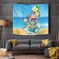Polynesian Merry Christmas Tapestry Funny Santa with Sea Turtle Beach Plumeria - Polynesian Pride