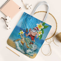 Polynesian Merry Christmas Tote Bag Funny Santa with Sea Turtle Beach Plumeria - Polynesian Pride