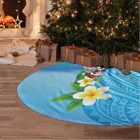 Polynesian Merry Christmas Tree Skirt Funny Santa with Sea Turtle on Beach and Plumeria - Polynesian Pride