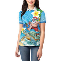 Polynesian Merry Christmas Women Polo Shirt Funny Santa with Sea Turtle Beach Plumeria - Polynesian Pride