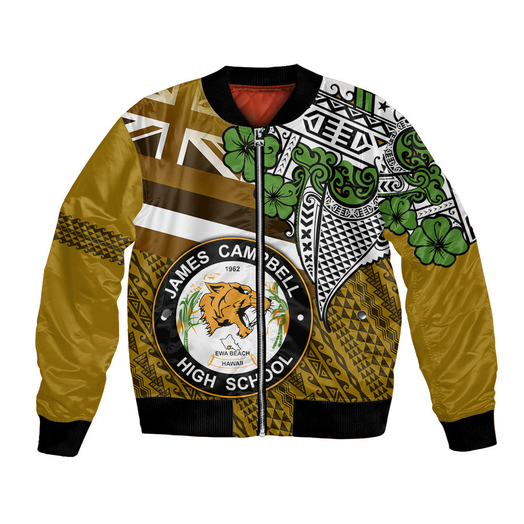 Hawaii James Campbell High School Bomber Jacket Kakau Pattern Gold Color Version LT03 Unisex Gold - Polynesian Pride