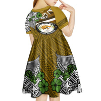 Hawaii James Campbell High School Kid Short Sleeve Dress Kakau Pattern Gold Color Version LT03 - Polynesian Pride