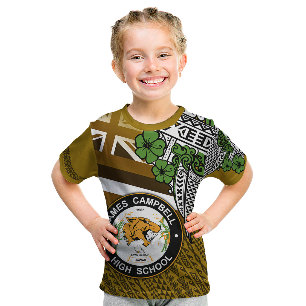 Hawaii James Campbell High School Kid T Shirt Kakau Pattern Gold Color Version LT03 Gold - Polynesian Pride
